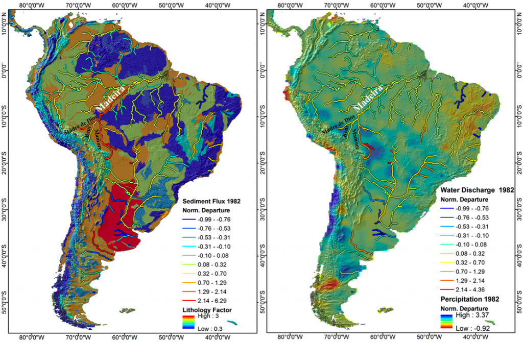 sediment flux predictions maps for South America